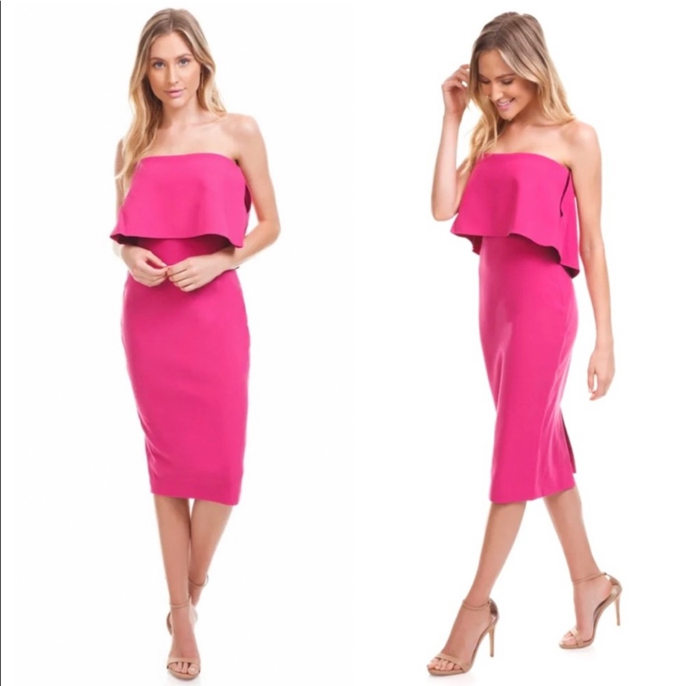 Hot Pink Strapless Sheath Cocktail Dress